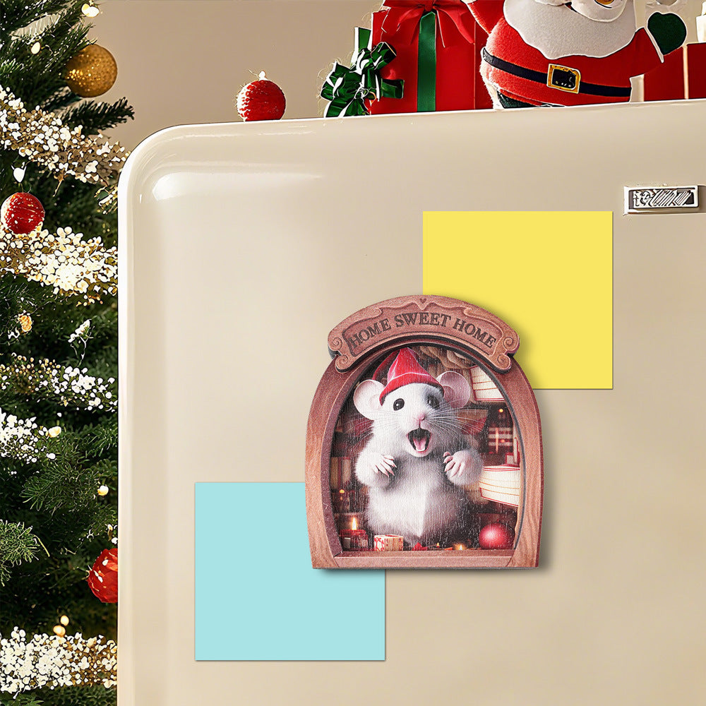 Wholesale Christmas Mouse Hole Wooden Photo Frame Magnetic Fridge Magnet